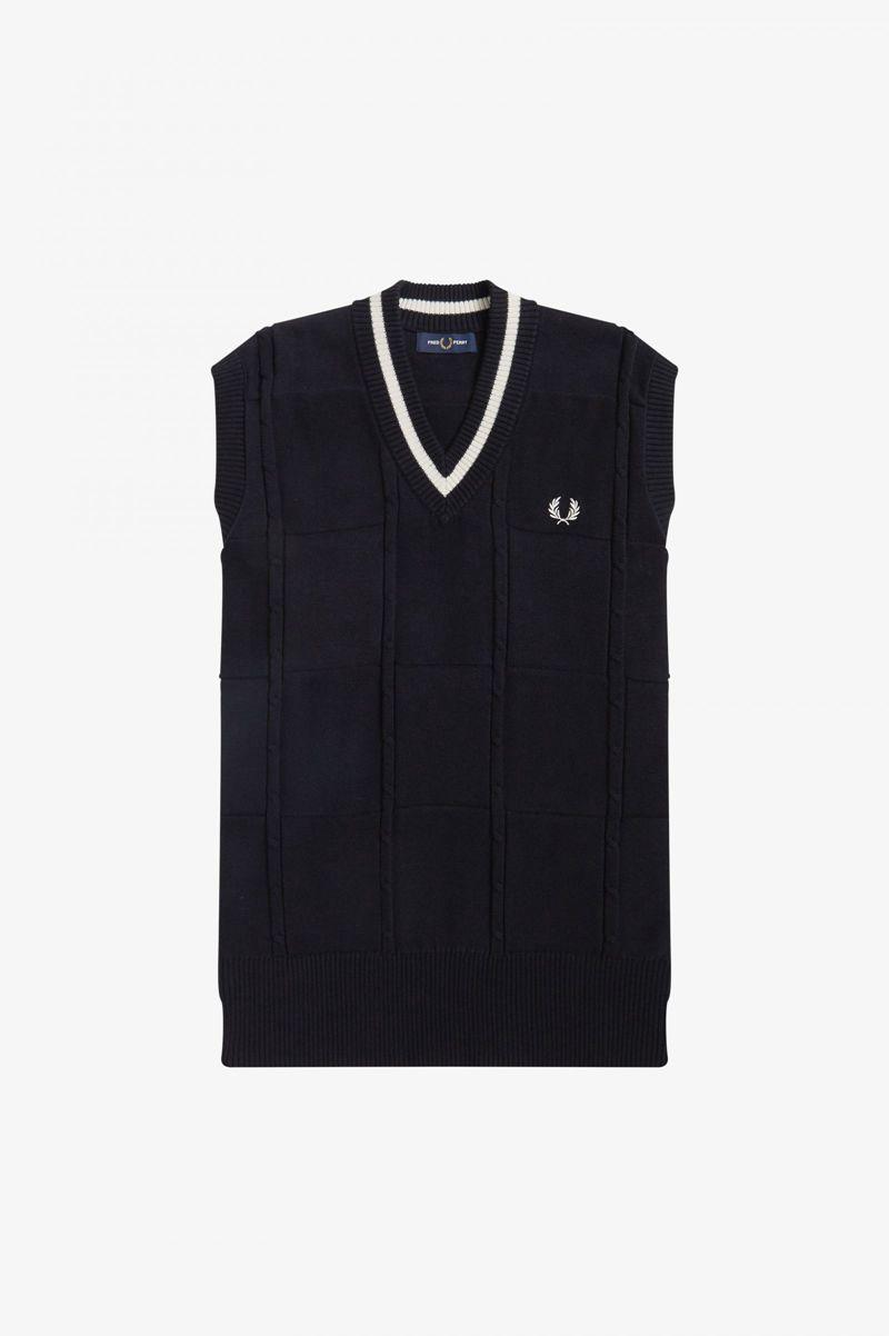 Black Fred Perry Cable Knit Tank Men's Knitwear | PH 1281OKIR